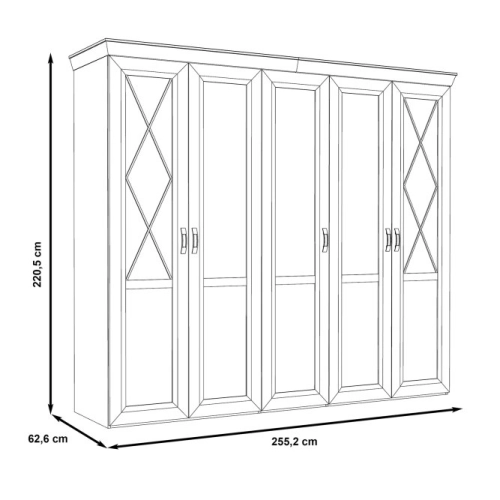 Duża szafa z lustrem 255 cm Pinia Biała